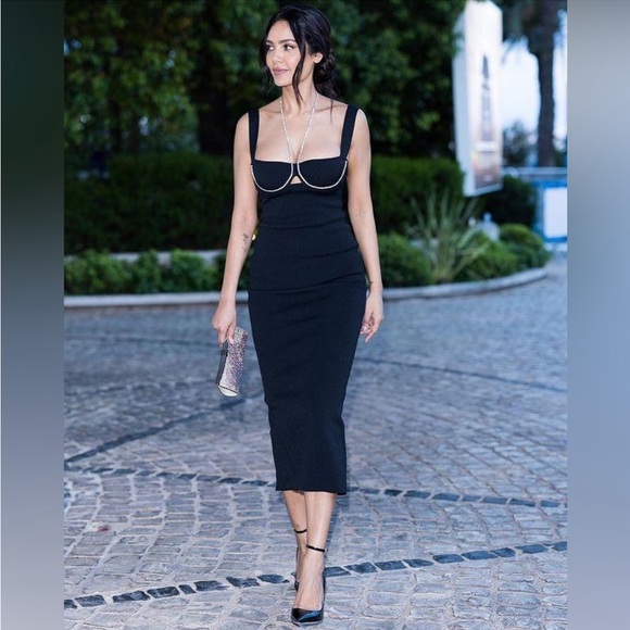 GALVAN Celeste Crystal Chain Midi Black Dress - Picture 5 of 7